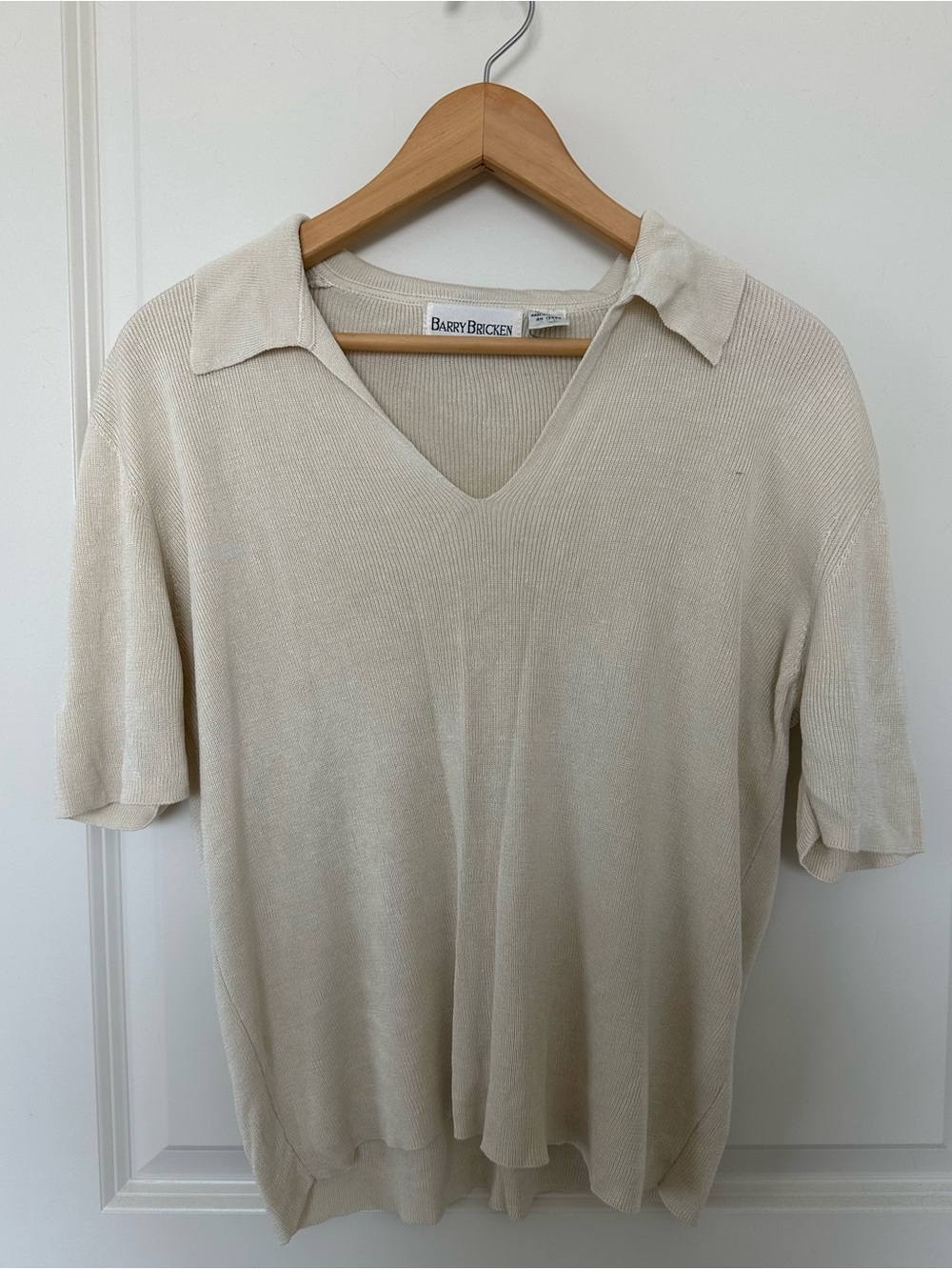 Barry Bricken Cream Knit Short-Sleeve Polo Top